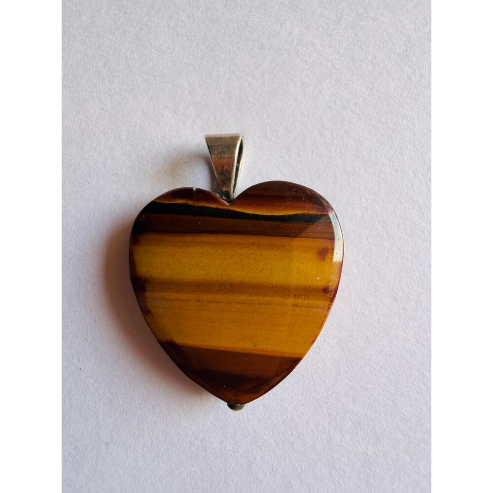 Sterling Silver 925 Tiger’s Eye Heart Pendant Brown Stone